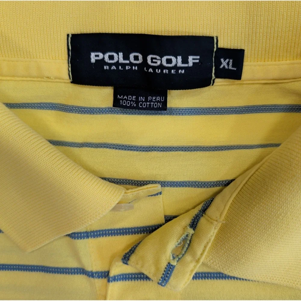 Ralph Lauren Polo Golf Shirt Men's XL Yellow Blue Striped Cotton Performance